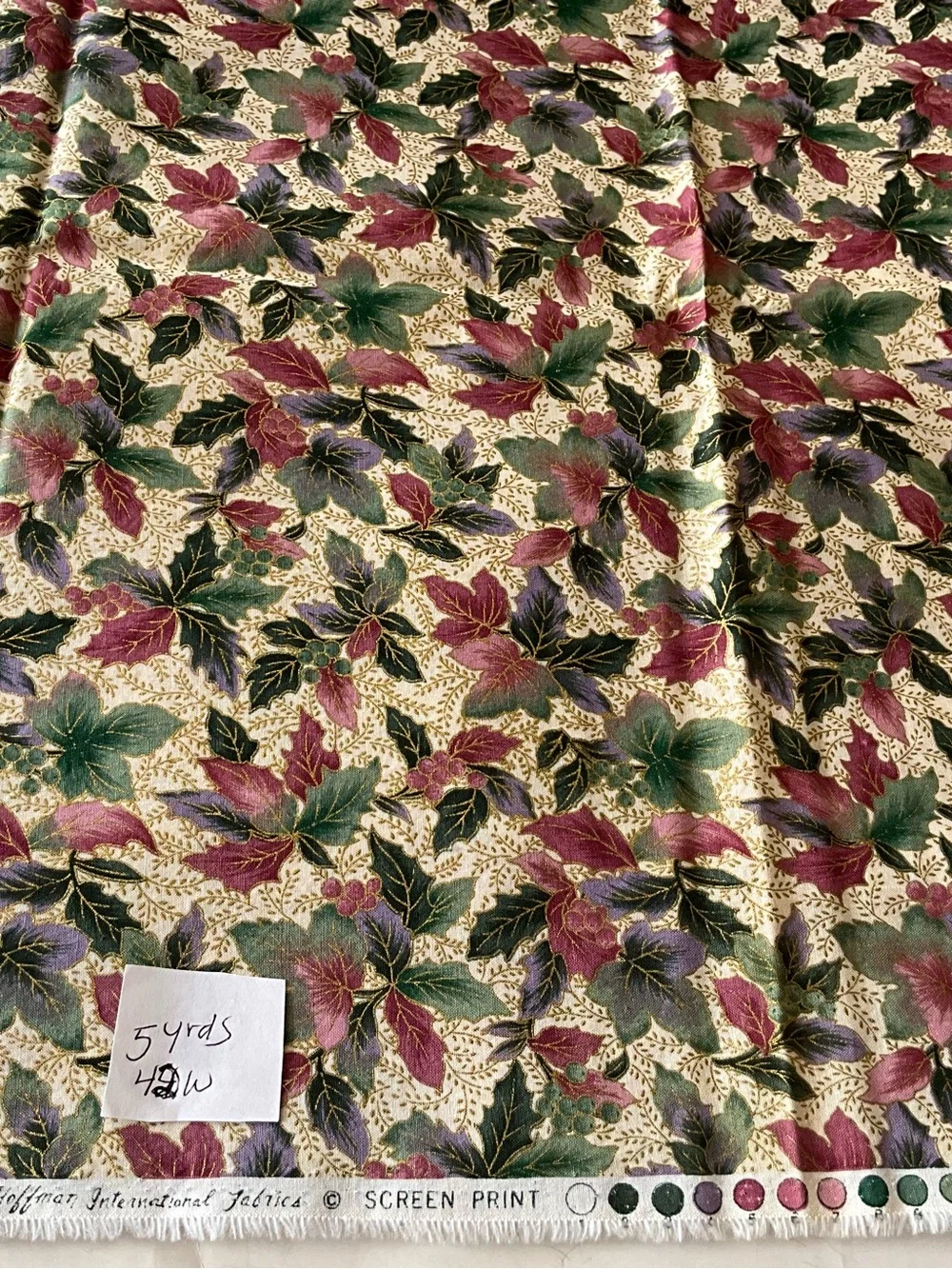 Quilting Sewing Hoffman Intl Fabrics Woodland Winter Cotton 5 Yds Gold Green
